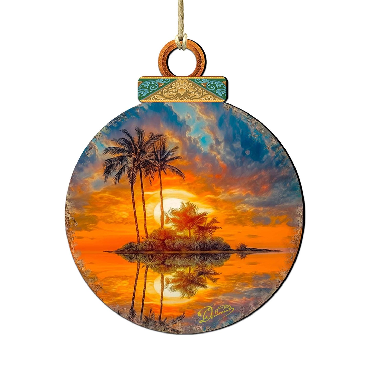 Ocean Sunset Wooden Ornament - The Sandy Santa
