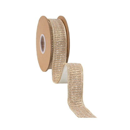 1" Gold and Champagne Striped Glitter Ribbon