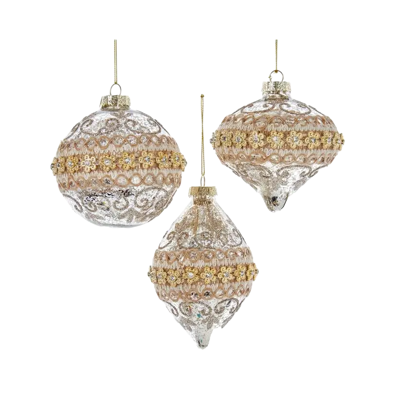 S/3 Glass Ornaments - The Sandy Santa