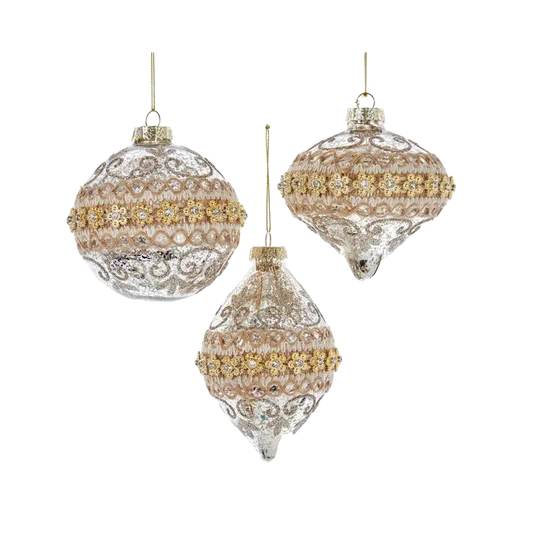 S/3 Glass Ornaments - The Sandy Santa