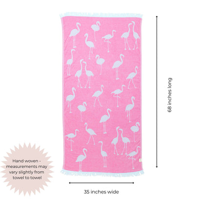 Flamingo Cotton Peshtemal Turkish Beach Towel, Pink - The Sandy Santa