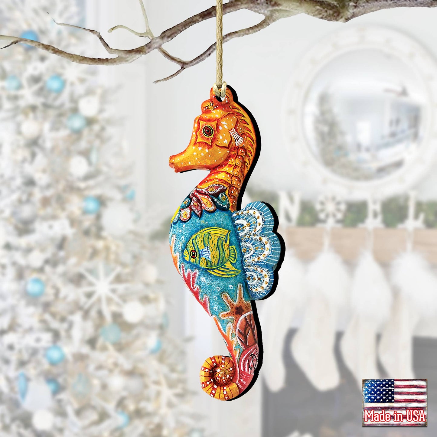 Seahorse Wood Christmas Ornament G.DeBrekht Coastal - The Sandy Santa