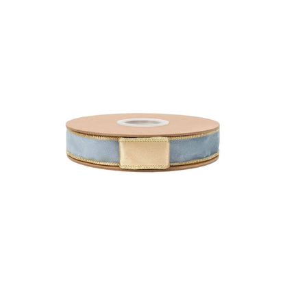 1" Capri Blue/Gold Velvet Wired Ribbon