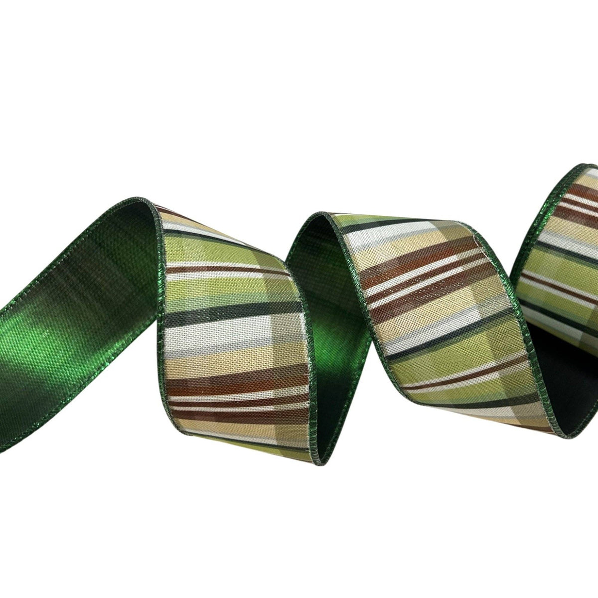 Green Ribbon w/ Brown Plaid Emerald Edge/Back 2.5" x 10yd - The Sandy Santa