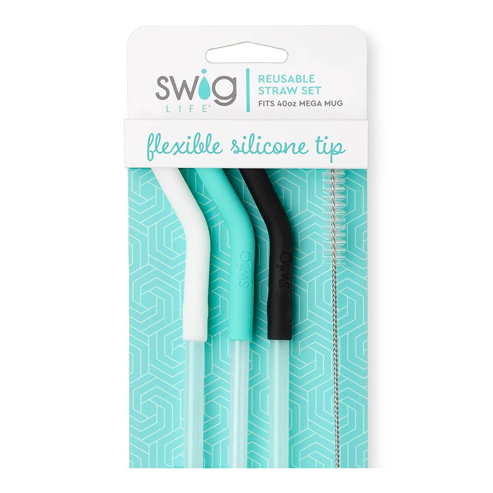 White/Aqua/Black Reusable Straw Set (Mega Mugs) - The Sandy Santa