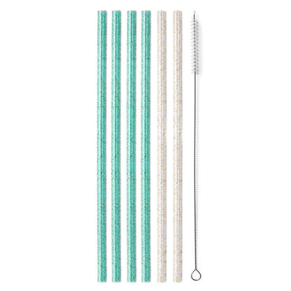 Glitter Clear + Aqua Reusable Straw Set - The Sandy Santa