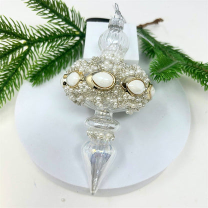 Clear Glass Pearl Bead Finial - The Sandy Santa