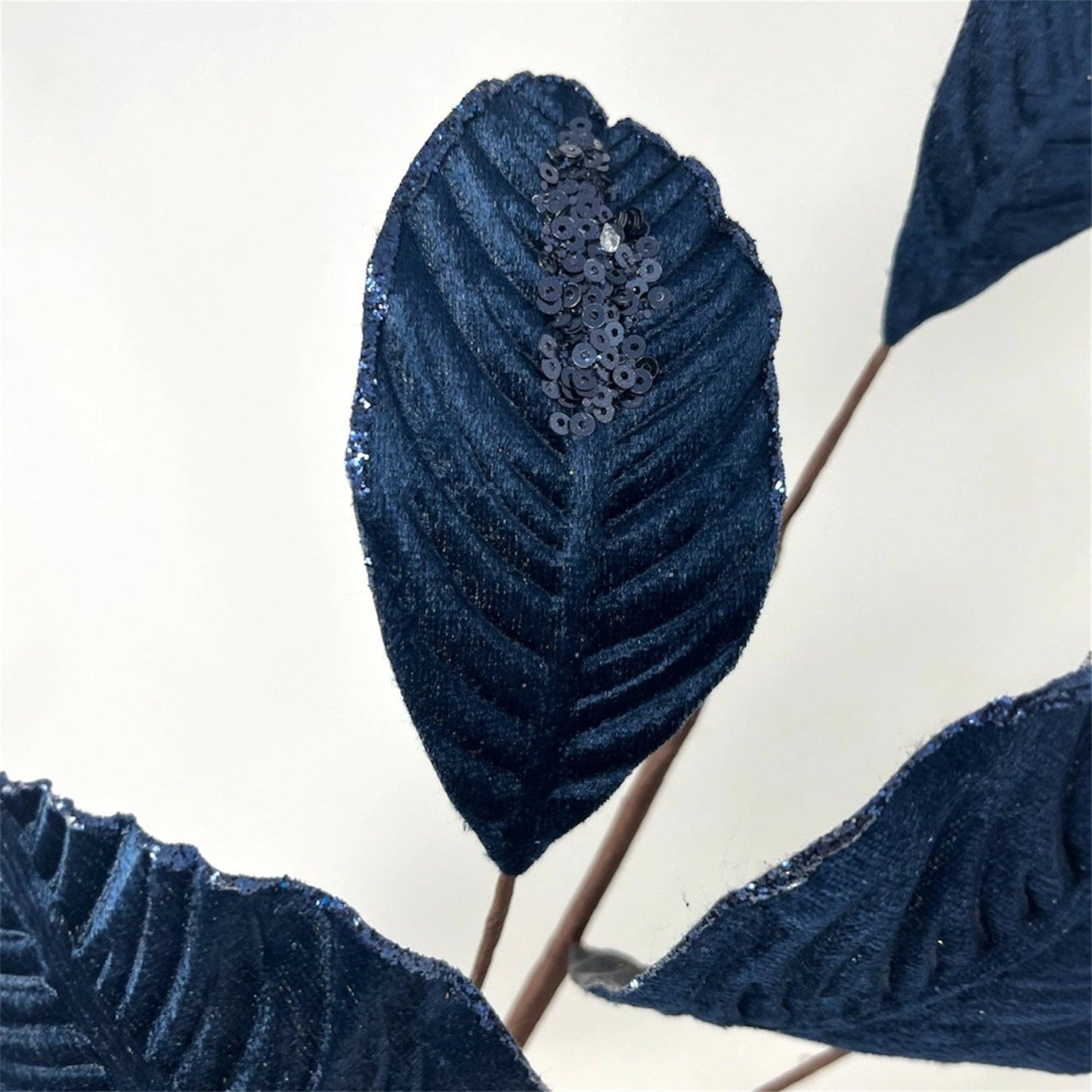 26" Navy Velvet Magnolia Leaf w/ Sequins