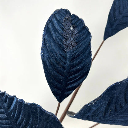 26" Navy Velvet Magnolia Leaf w/ Sequins