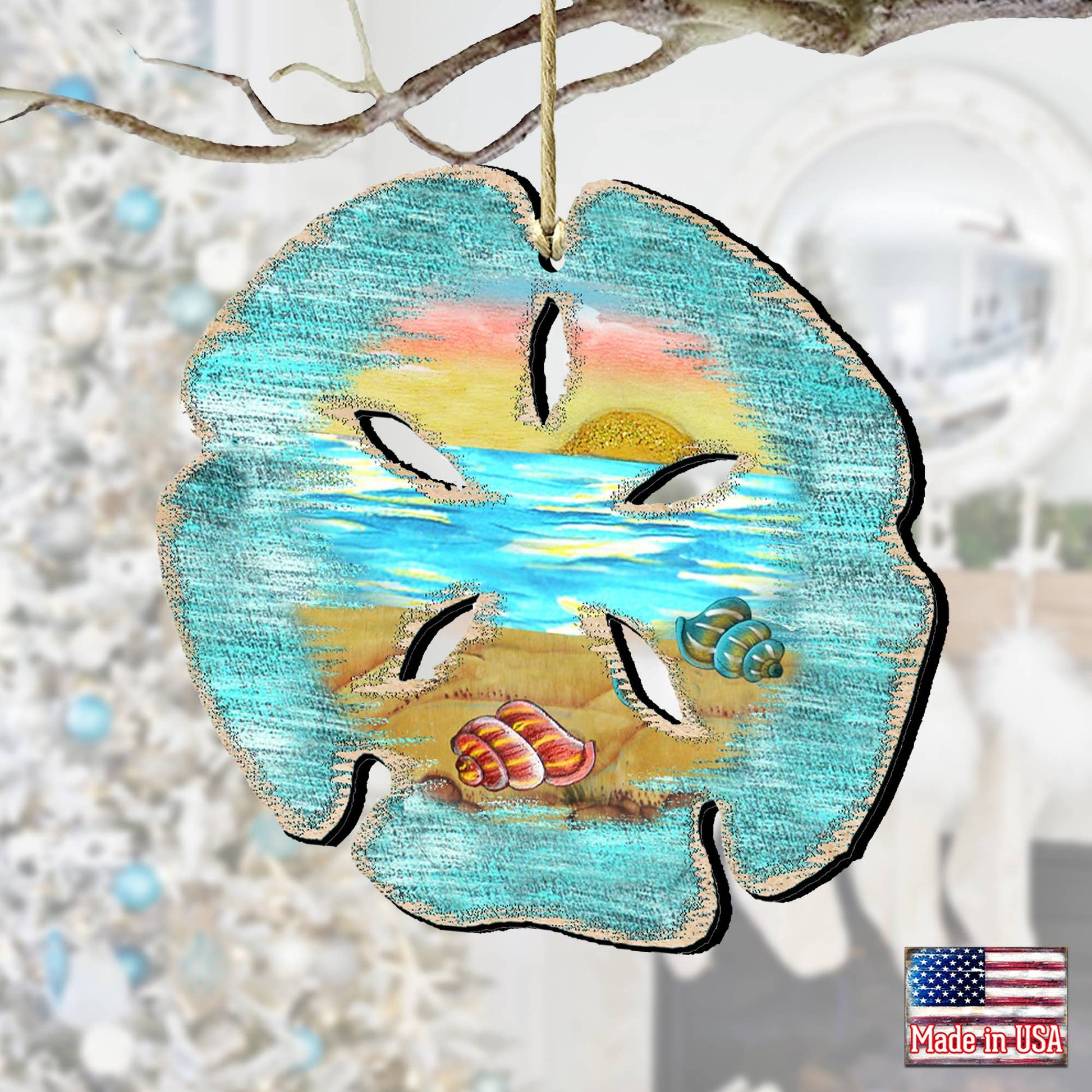 Sand Dollar Wood Ornament - The Sandy Santa