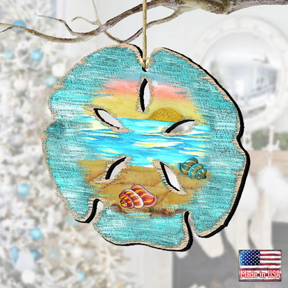 Sand Dollar Wood Ornament - The Sandy Santa