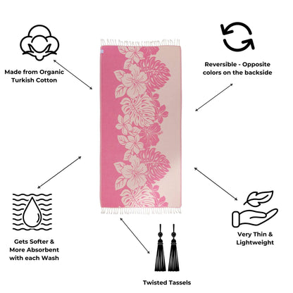 Hibiscus Organic Turkish Towel in Pink - The Sandy Santa
