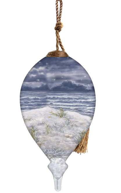 Moonlit Beach with Santa's Sleigh Glass Hanging Glass Ornament - The Sandy Santa