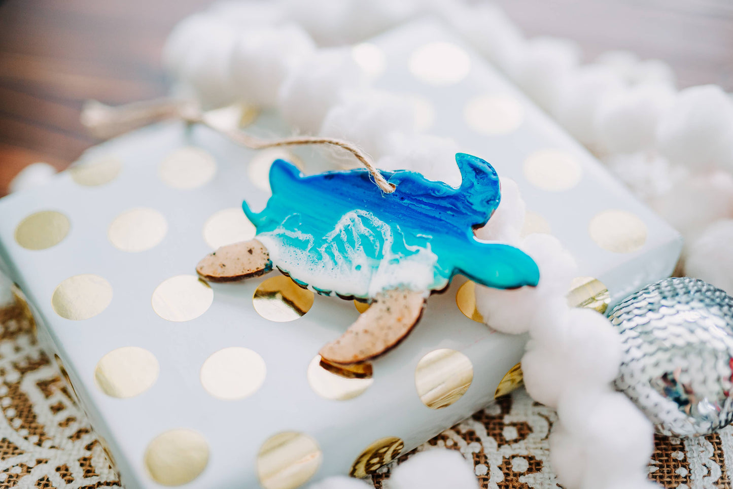 Sea Turtle Beach Resin Art Christmas Ornament - The Sandy Santa