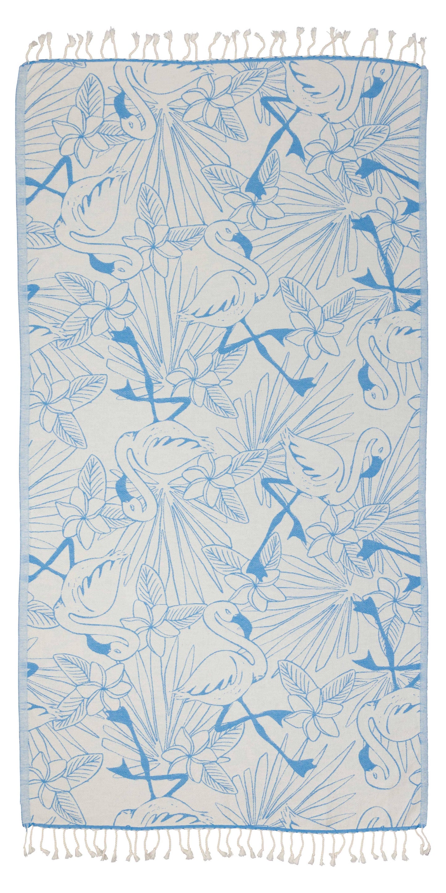 Tropical Flamingo Cotton Turkish Towel Peshtemal, Blue - The Sandy Santa