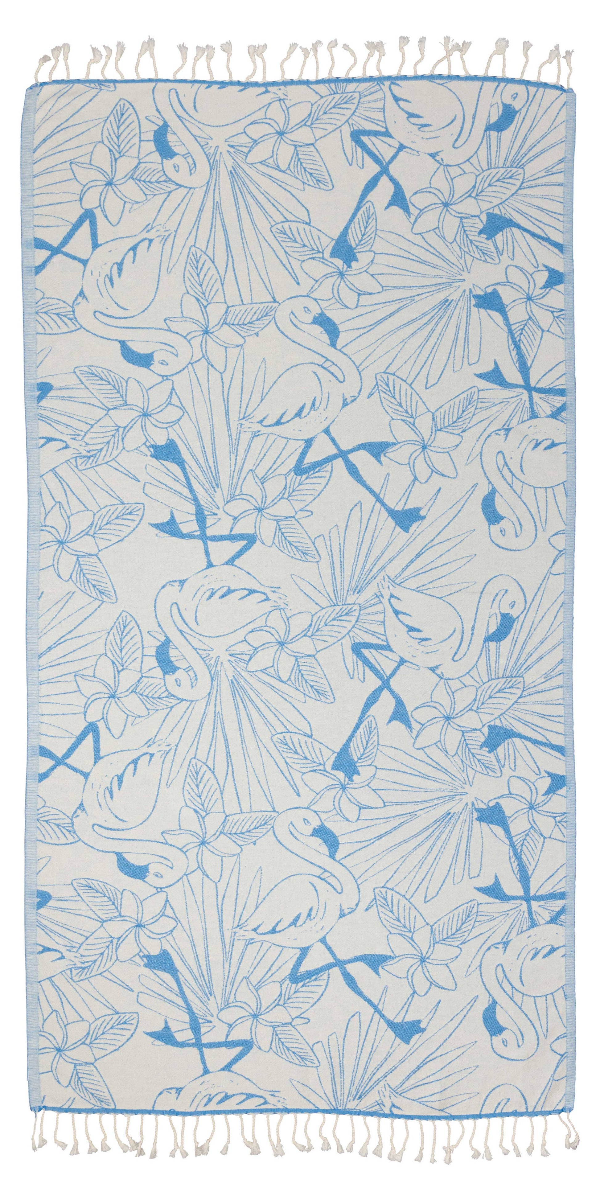 Tropical Flamingo Cotton Turkish Towel Peshtemal, Blue - The Sandy Santa