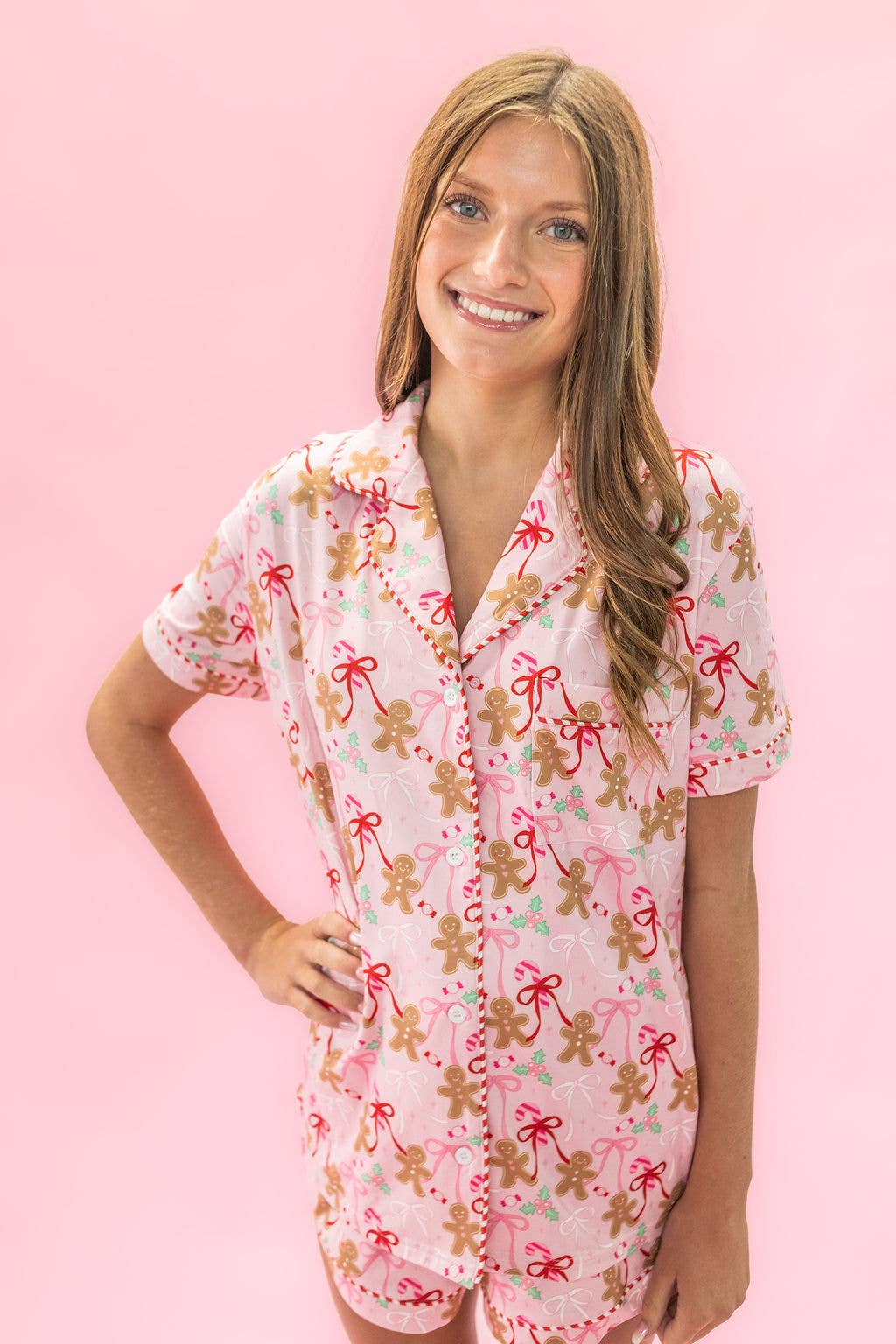 Gingerbread Bows & Christmas Sweets Pink Pajama Set