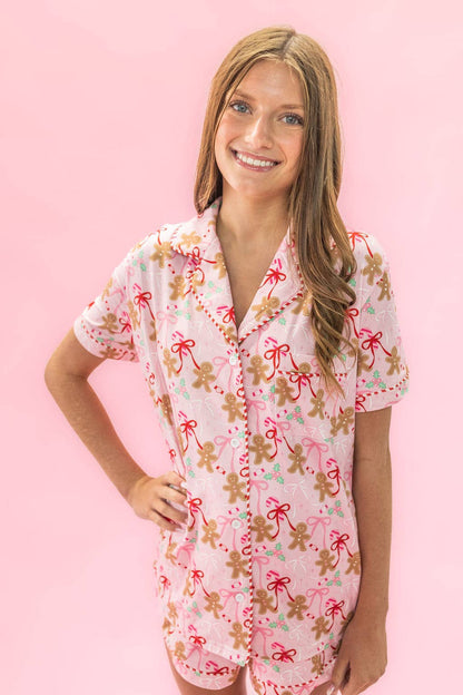 Gingerbread Bows & Christmas Sweets Pink Pajama Set