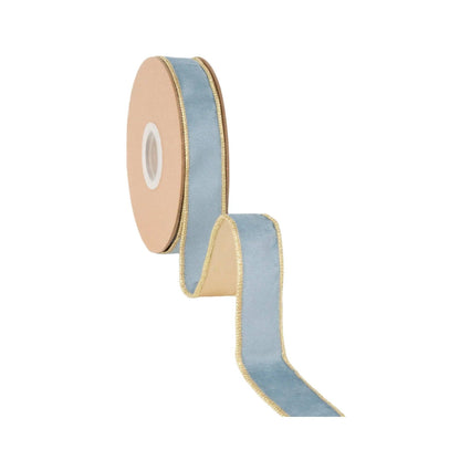 1" Capri Blue/Gold Velvet Wired Ribbon