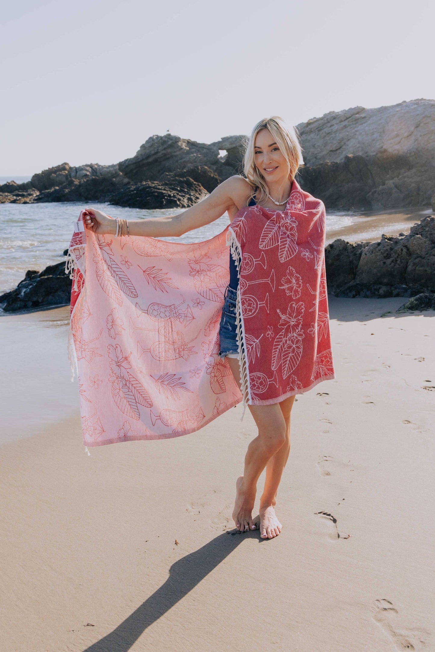 Tropical Drink Organic Cotton Turkish Beach Towel, Red - The Sandy Santa