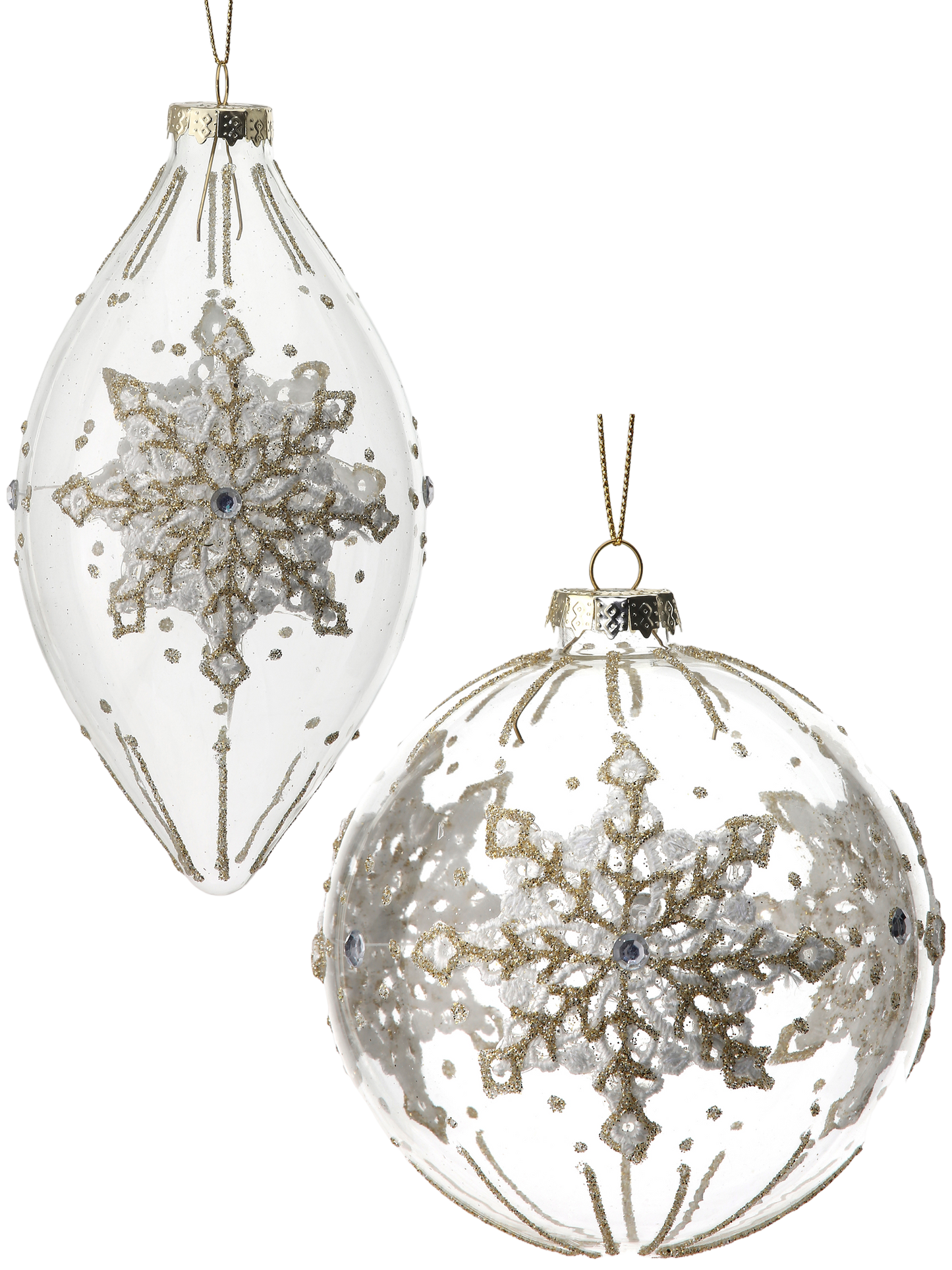 Glass Lace Snowflake Ball/Finial Ornament S/2 - The Sandy Santa