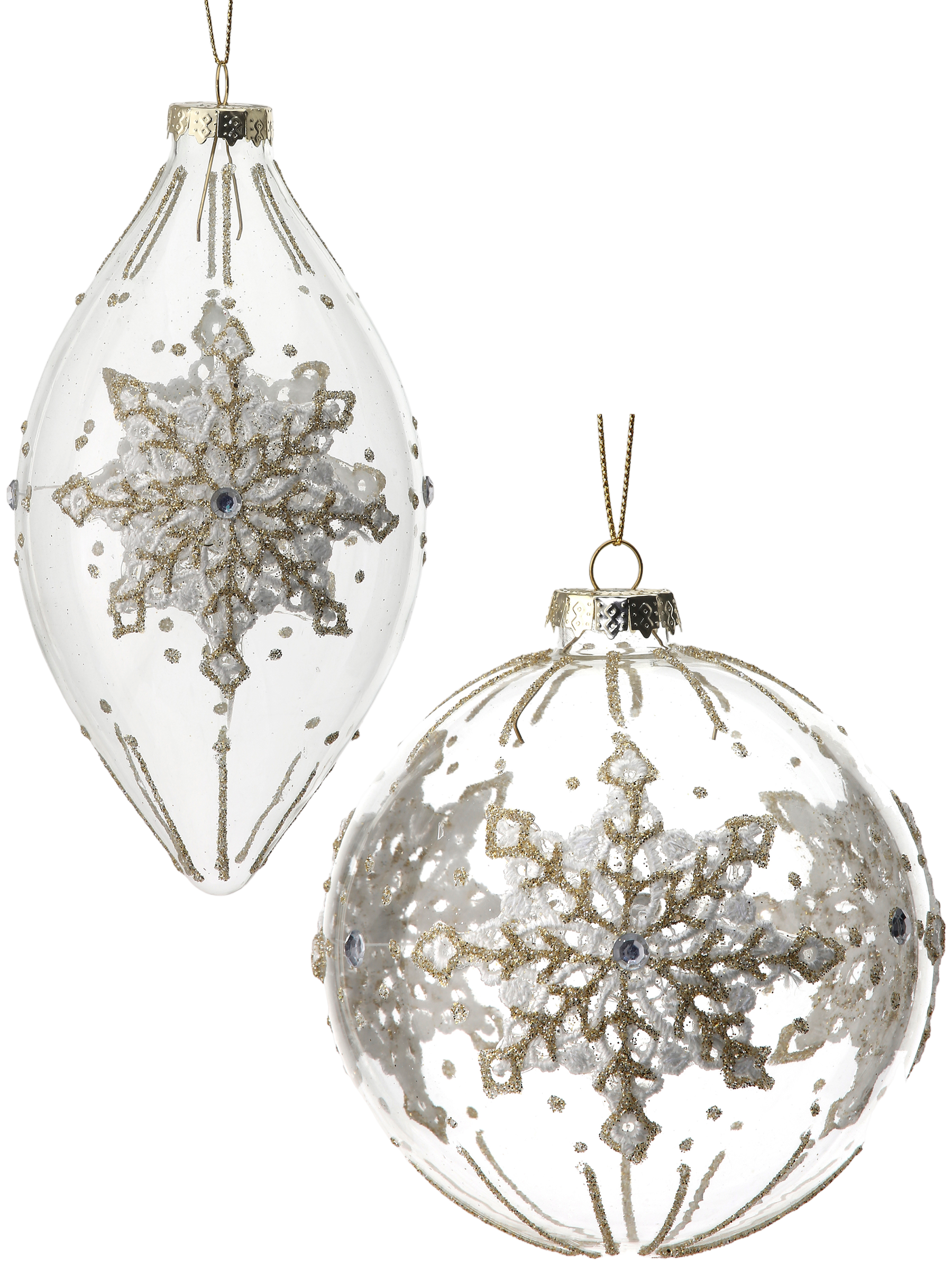 Glass Lace Snowflake Ball/Finial Ornament S/2 - The Sandy Santa