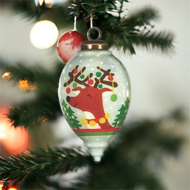 Glitter Holiday Reindeer Glass Hanging Ornament - The Sandy Santa