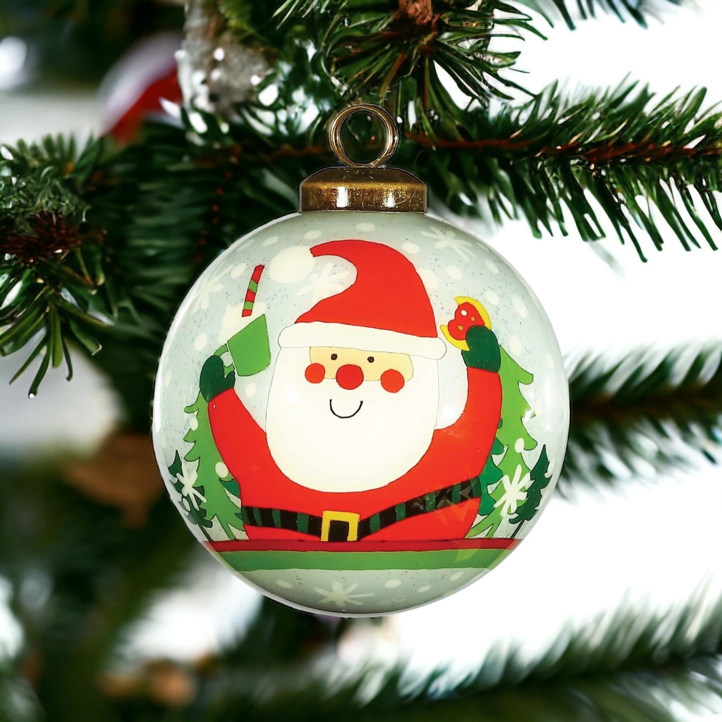 Glitter Holiday Santa Glass Hanging Ornament - The Sandy Santa