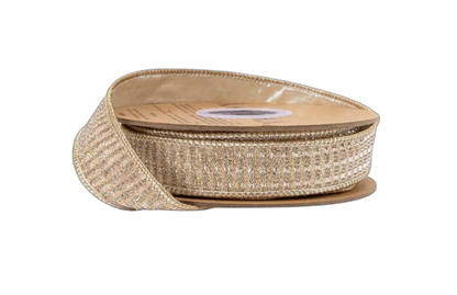 1" Gold and Champagne Striped Glitter Ribbon