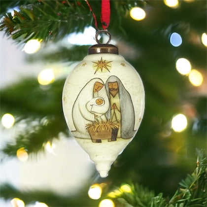 Holy Family Hand Painted Glass Hanging Ornament - The Sandy Santa