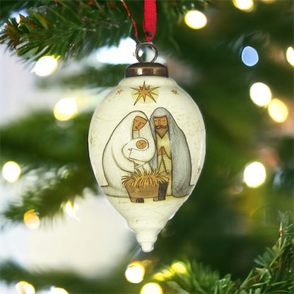 Holy Family Hand Painted Glass Hanging Ornament - The Sandy Santa