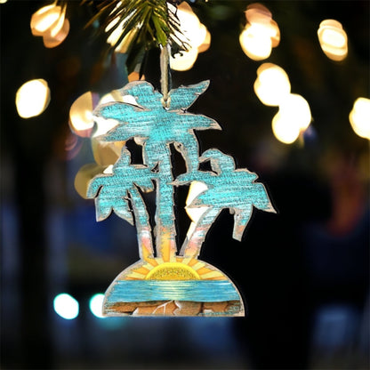 Rustic Palm Trees Wood Ornament - The Sandy Santa