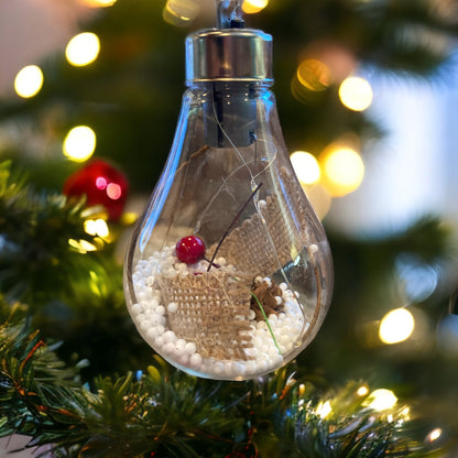 LED Lightbulb Ornament w/Berries & Burlap - The Sandy Santa