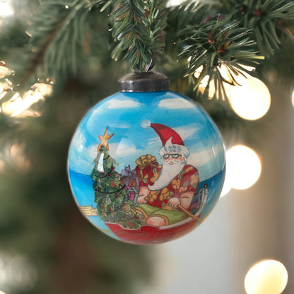 Santa Express Hand Painted Glass Hanging Ornament - The Sandy Santa