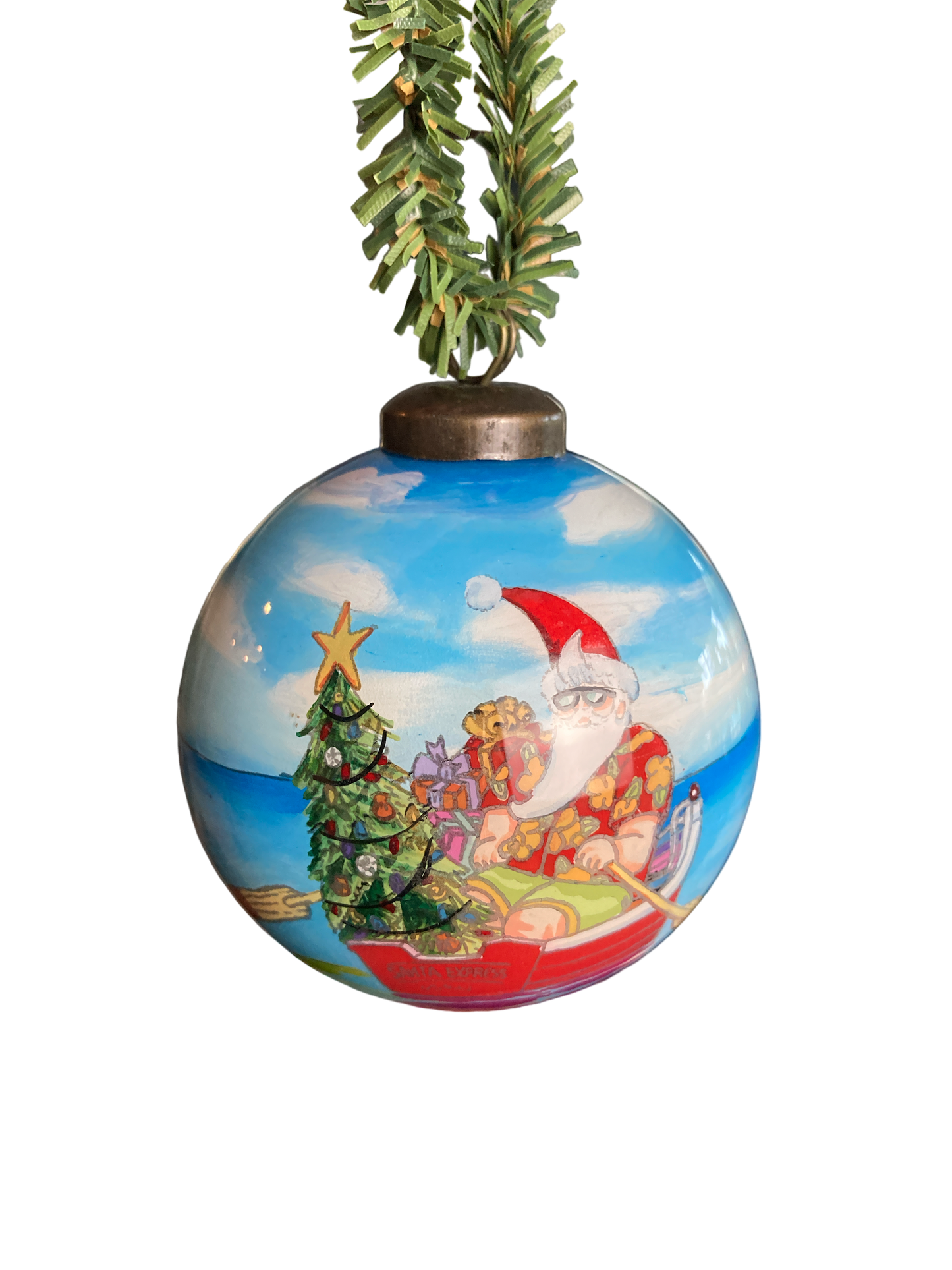 Santa Express Hand Painted Glass Hanging Ornament - The Sandy Santa