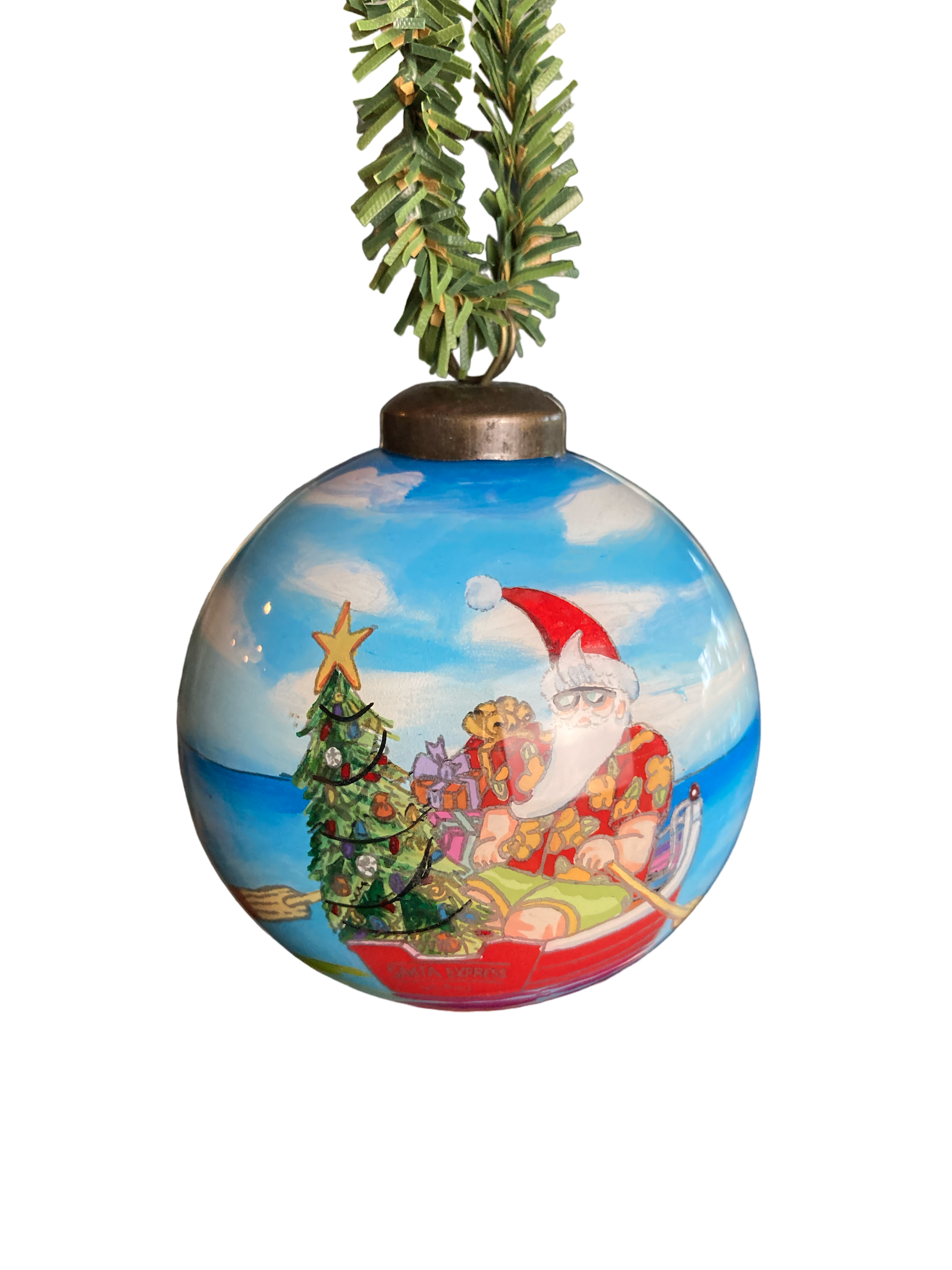 Santa Express Hand Painted Glass Hanging Ornament - The Sandy Santa