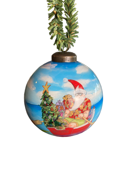 Santa Express Hand Painted Glass Hanging Ornament - The Sandy Santa