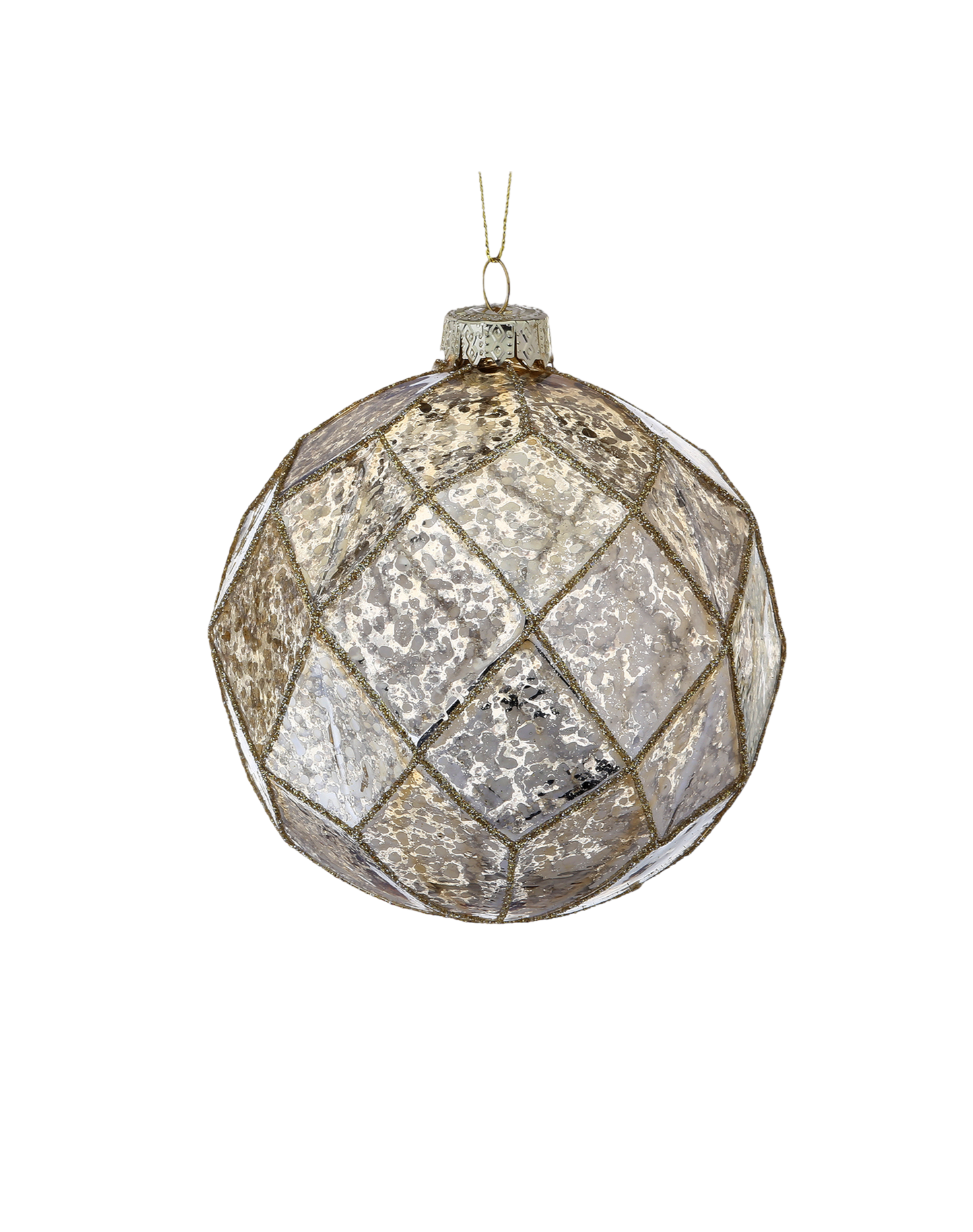 Mercury Gold/Glass Glitter Geo Ball Ornament - NEW - The Sandy Santa