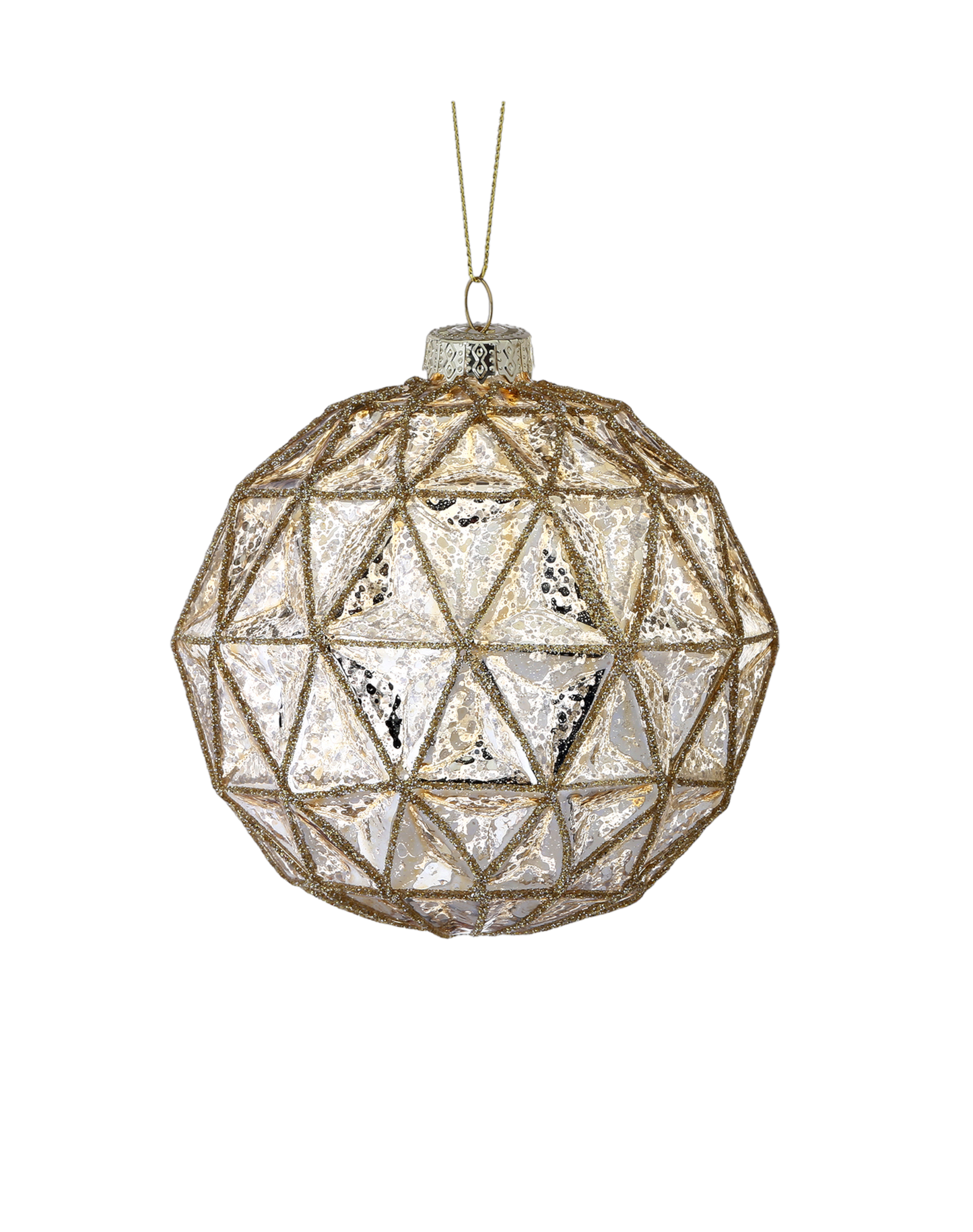 Mercury Gold/Glass Glitter Geo Ball Ornament- NEW - The Sandy Santa