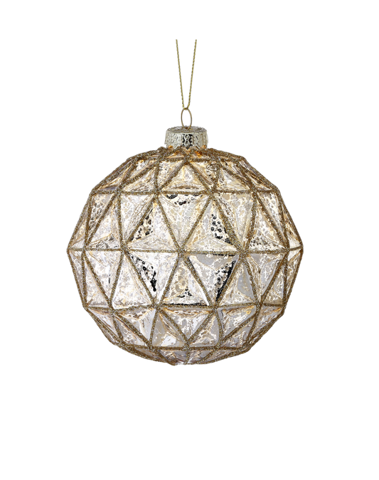 Mercury Gold/Glass Glitter Geo Ball Ornament- NEW - The Sandy Santa