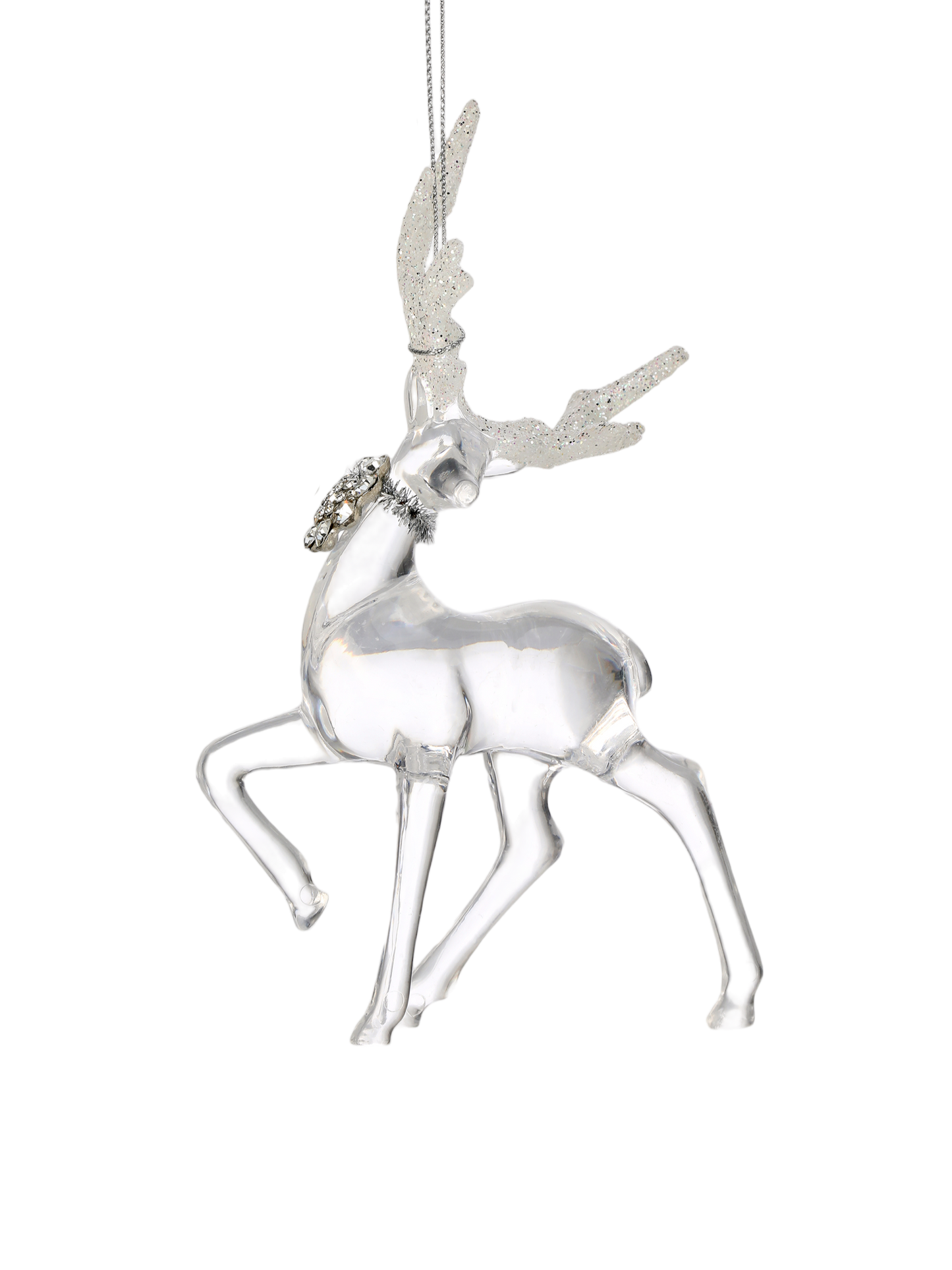 Clear Prancing Reindeer Ornament - The Sandy Santa