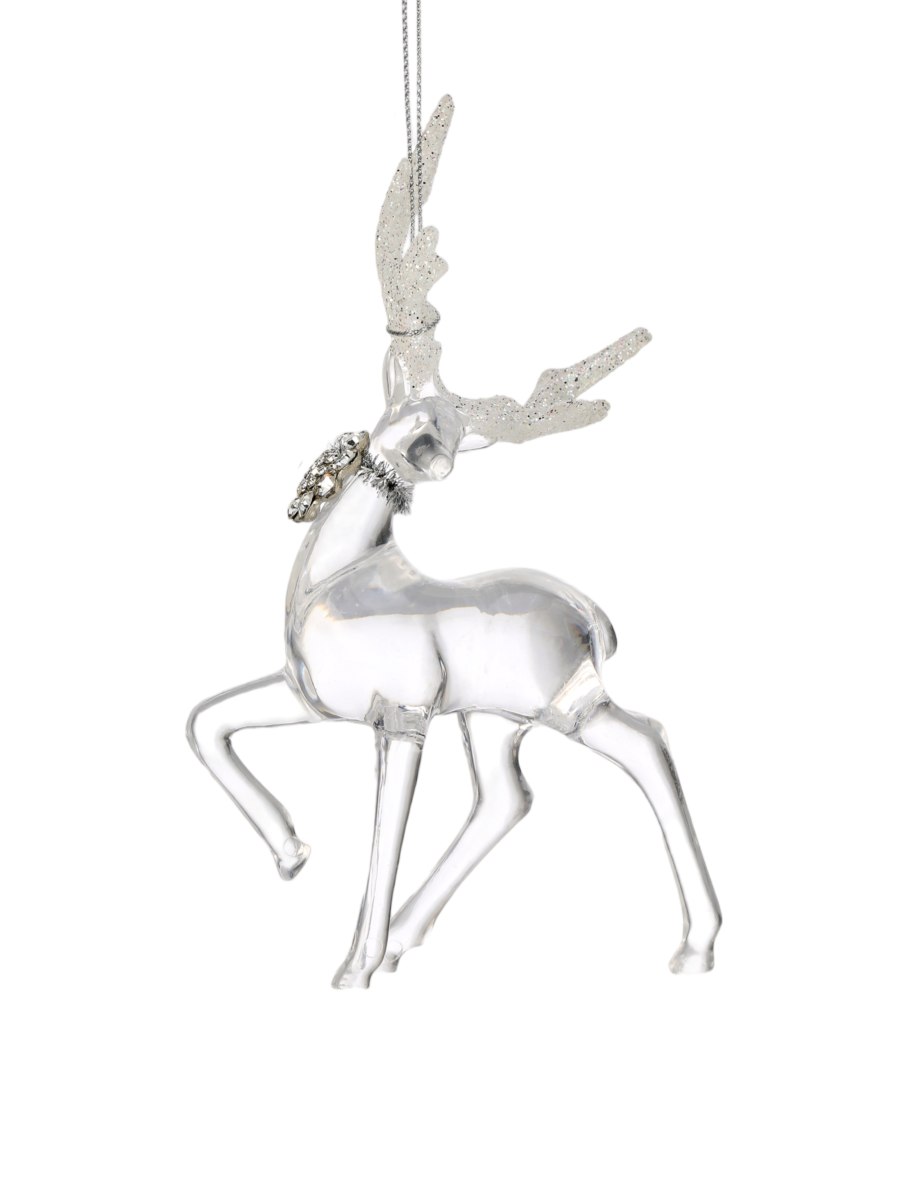 Clear Prancing Reindeer Ornament - The Sandy Santa