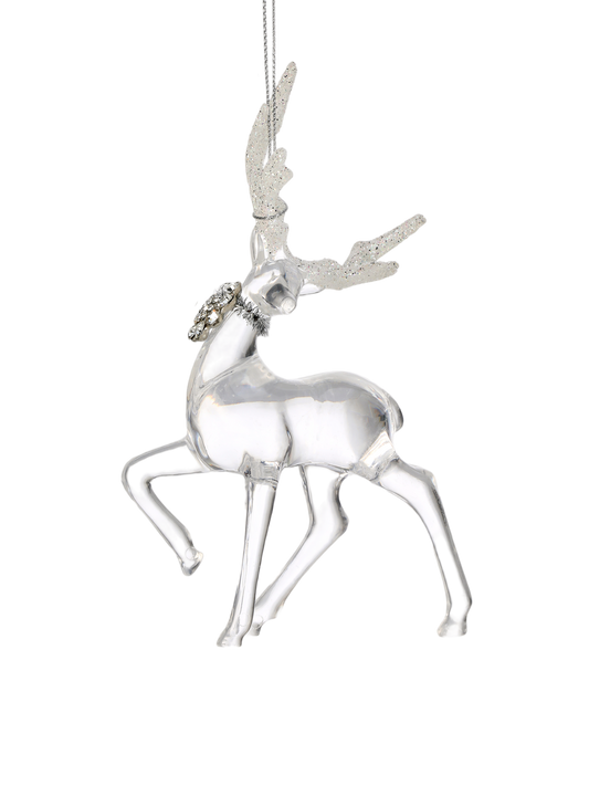 Clear Prancing Reindeer Ornament - The Sandy Santa