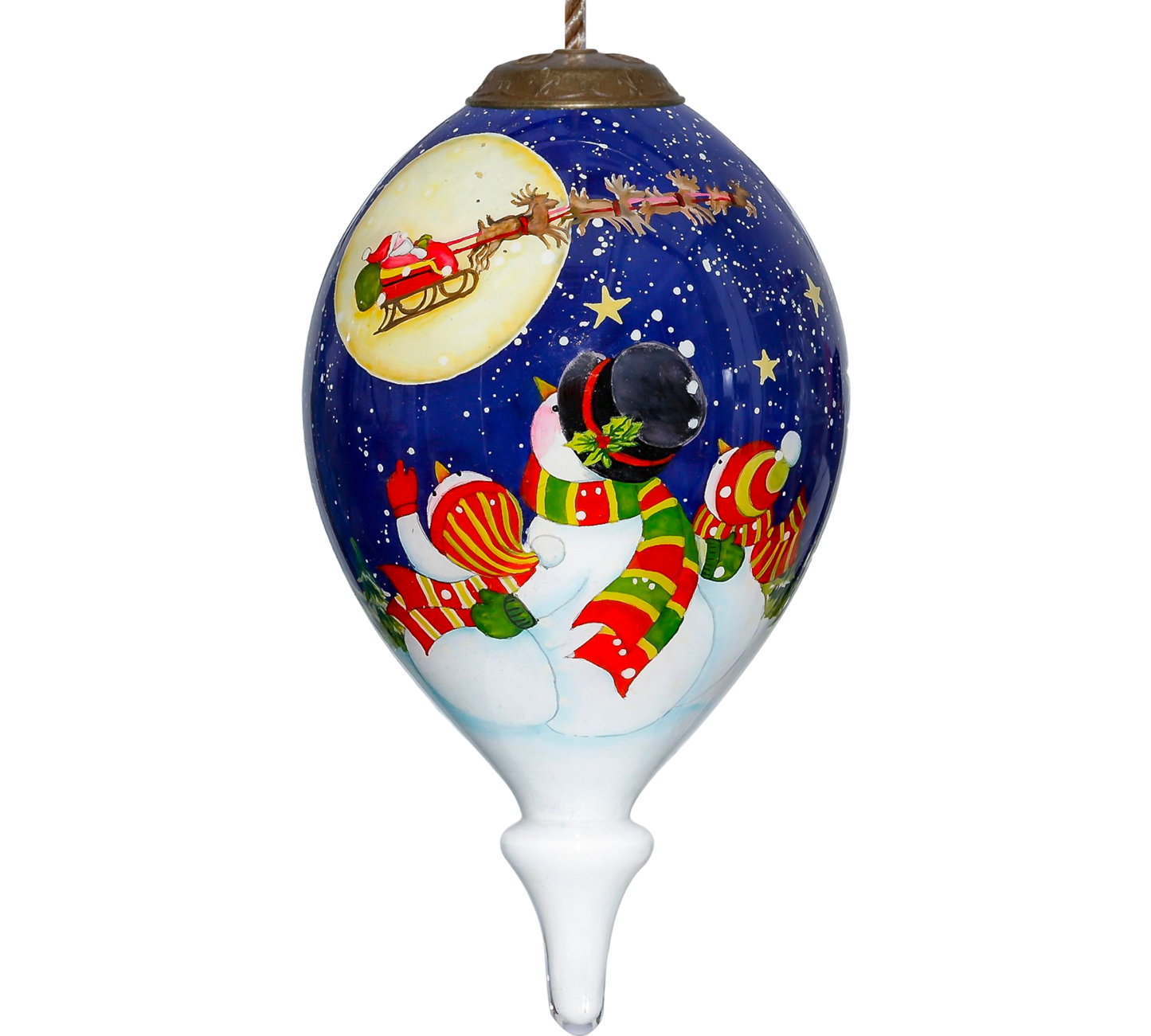 Snowman Watching Santa Glass Hanging Ornament