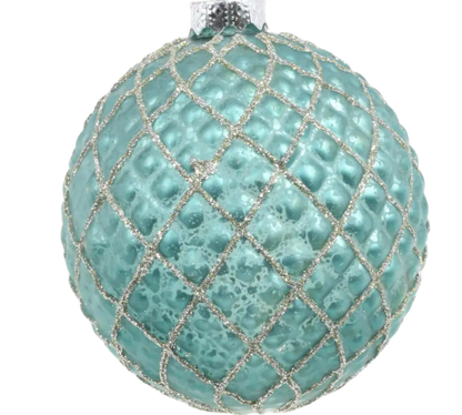 Aqua Ridged Ball Ornament