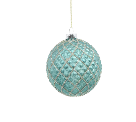 Aqua Ridged Ball Ornament