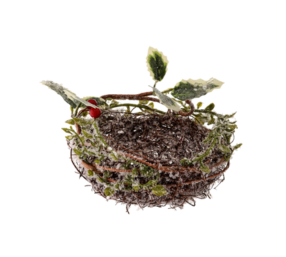 Frosted Twig Nest w/Holly Clip