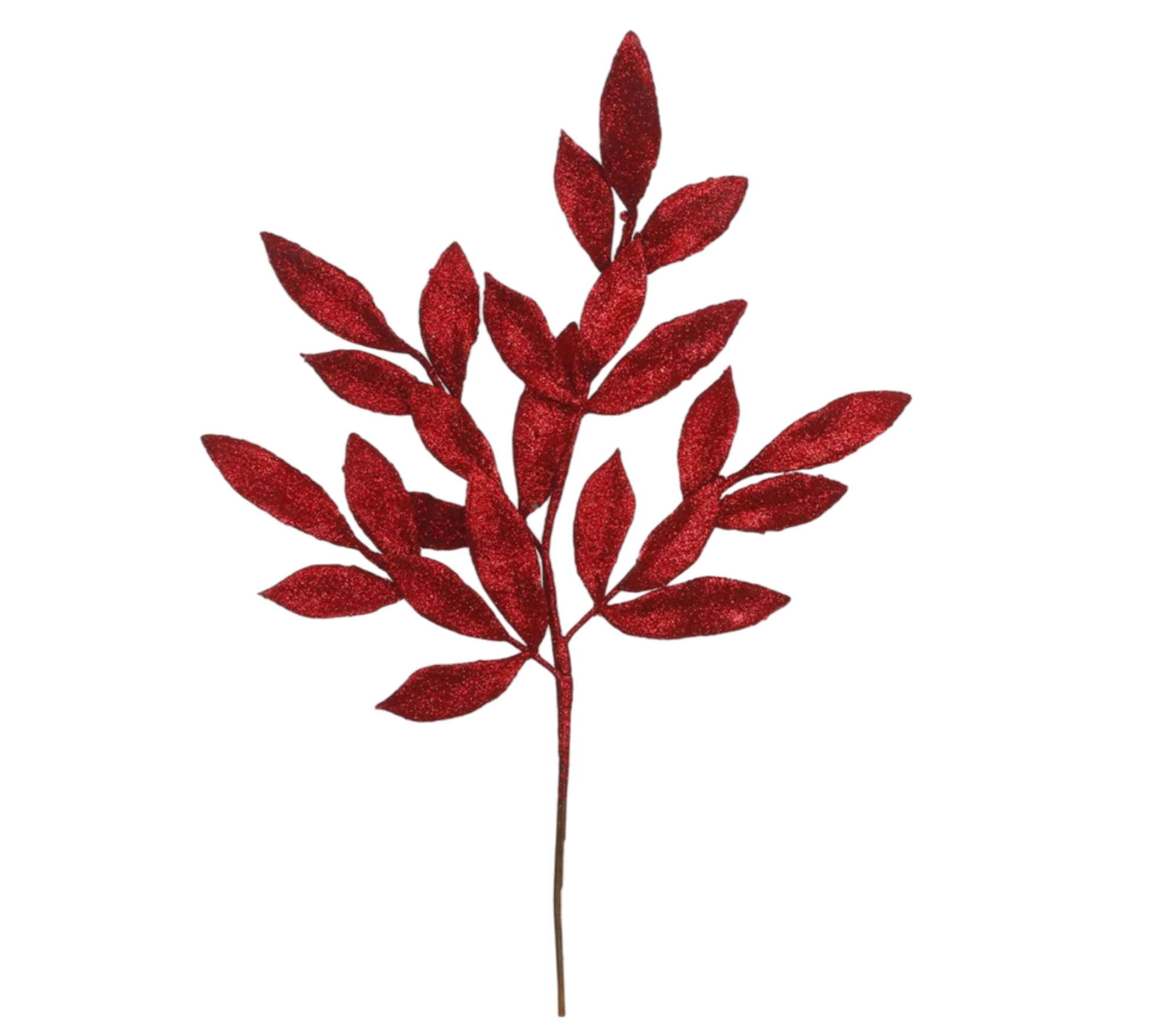 Red Glitter Bay Leaf Spray - The Sandy Santa