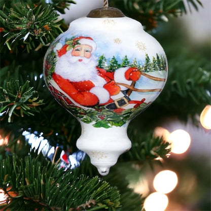 Here Comes Santa Claus Glass Hanging Ornament - The Sandy Santa