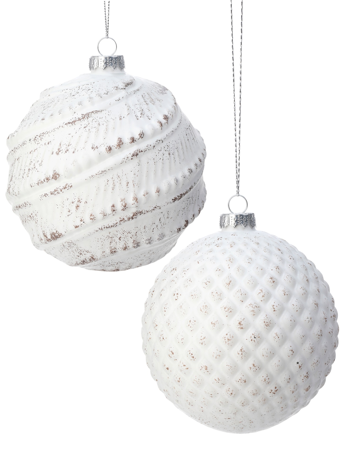 Whitewash Ball Ornaments S/2 - The Sandy Santa